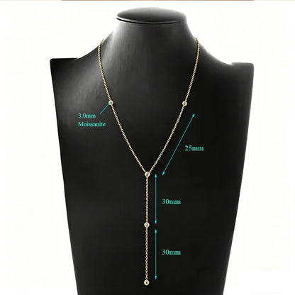 Moissanite Y Drop Tassel Necklace in 14K Gold Filled, view 4, Ratnali Jewels