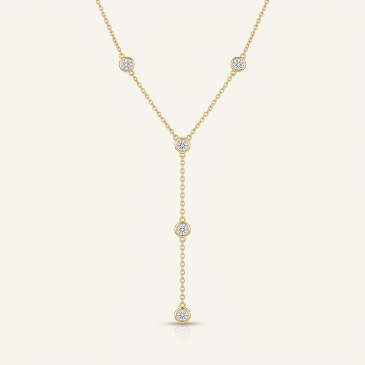 Moissanite Y Drop Tassel Necklace in 14K gold filled, Ratnali Jewels