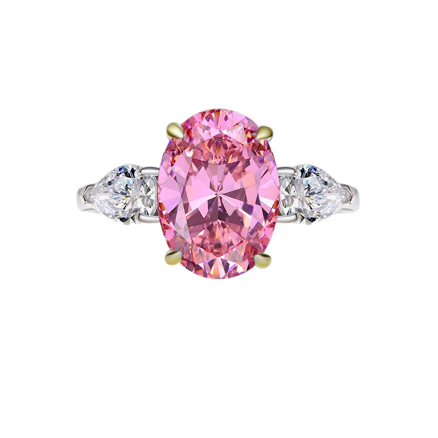 Pink oval cut simulated diamond silver ring - Ratnali Jewels