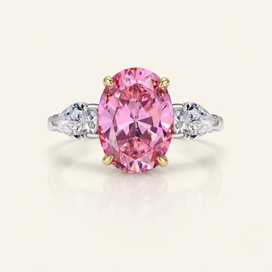 Pink oval cut simulated diamond silver ring - Ratnali Jewels