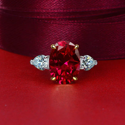 Red oval cut simulated diamond silver ring on red fabric - Ratnali Jewels