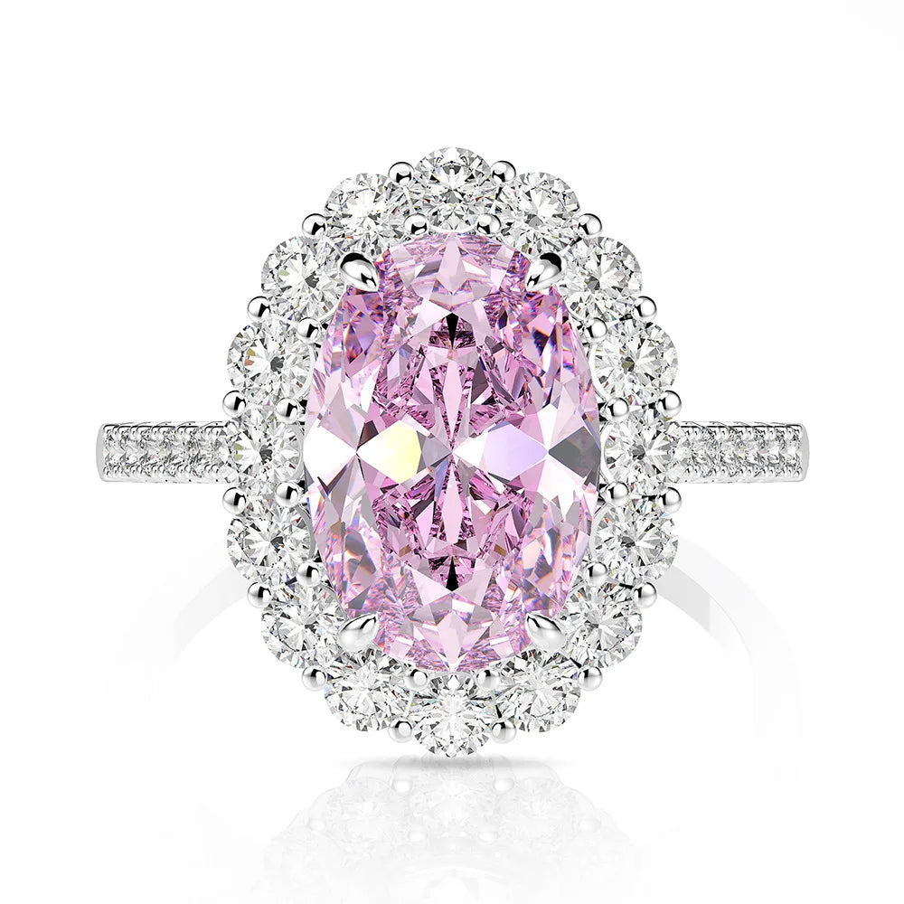 Pink oval statement silver ring, product shot - Ratnali Jewels