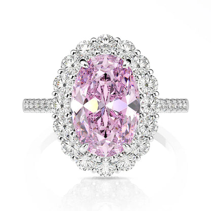 Pink oval statement silver ring, product shot - Ratnali Jewels