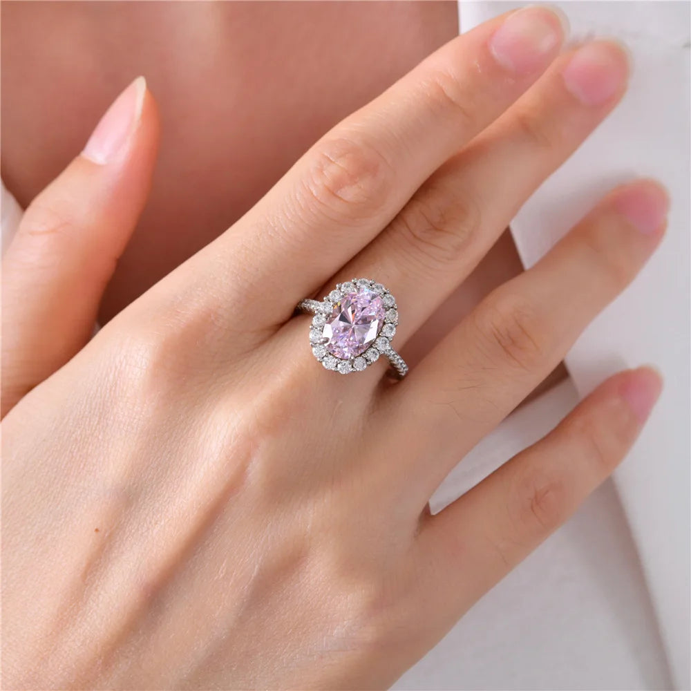Pink oval statement silver ring worn on hand - Ratnali Jewels