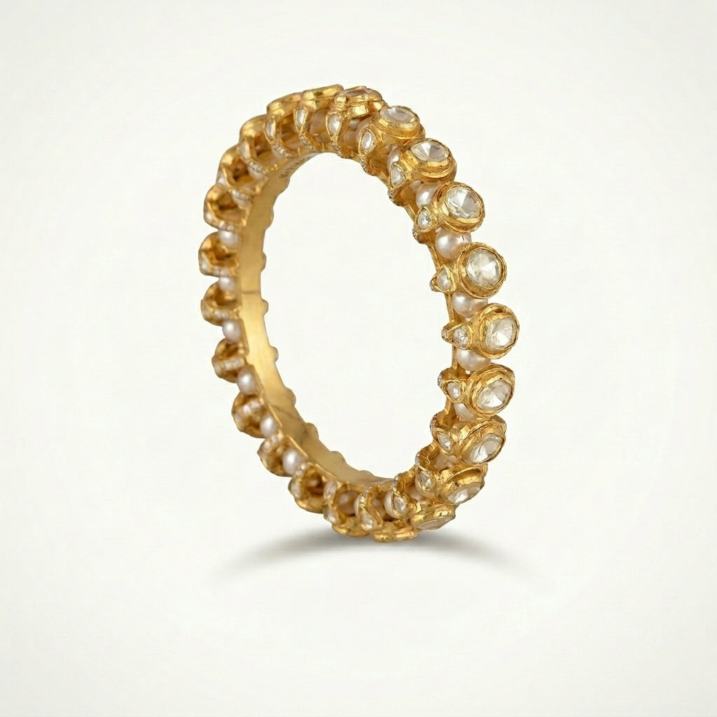 Moissanite Polki & Pearl Jadau Bangles - ratnalijewels