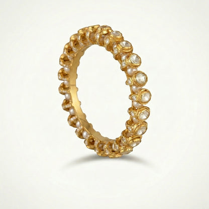 Moissanite Polki & Pearl Jadau Bangles - ratnalijewels