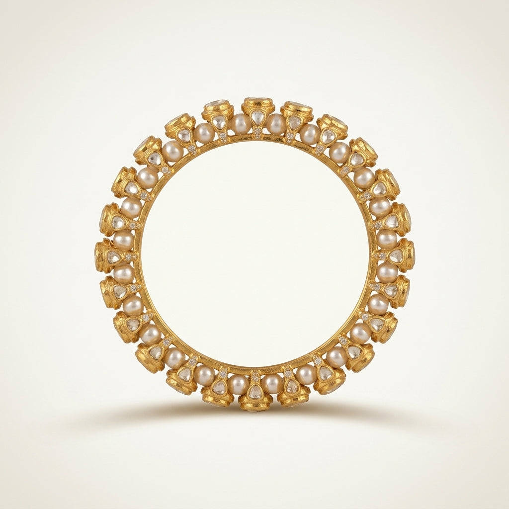 Moissanite Polki & Pearl Jadau Bangles - ratnalijewels