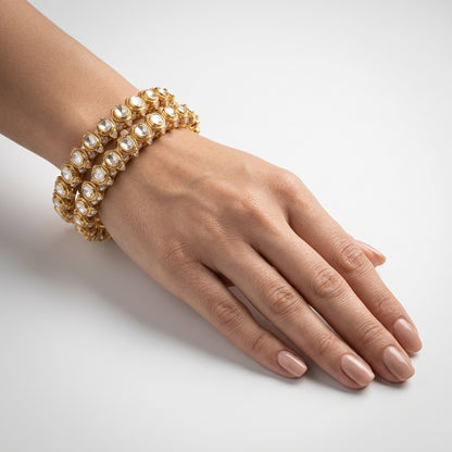 Moissanite Polki & Pearl Jadau Bangles - ratnalijewels
