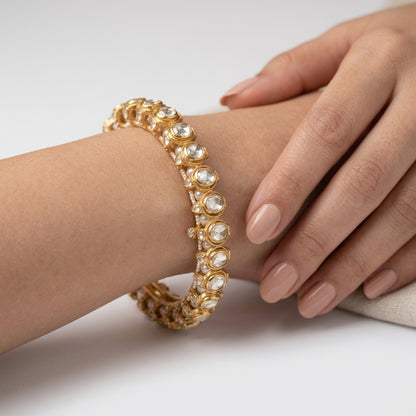 Moissanite Polki & Pearl Jadau Bangles - ratnalijewels