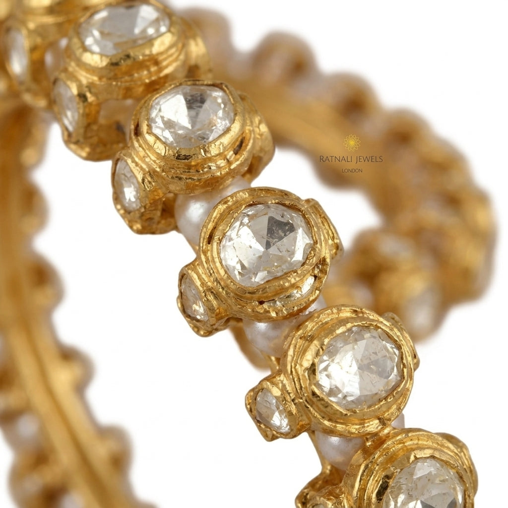 Moissanite Polki & Pearl Jadau Bangles - ratnalijewels