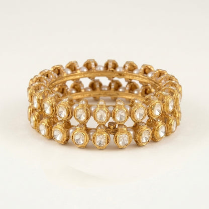 Moissanite Polki & Pearl Jadau Bangles - ratnalijewels