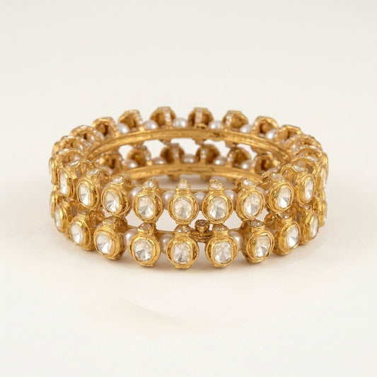 Moissanite Polki & Pearl Jadau Bangles - ratnalijewels