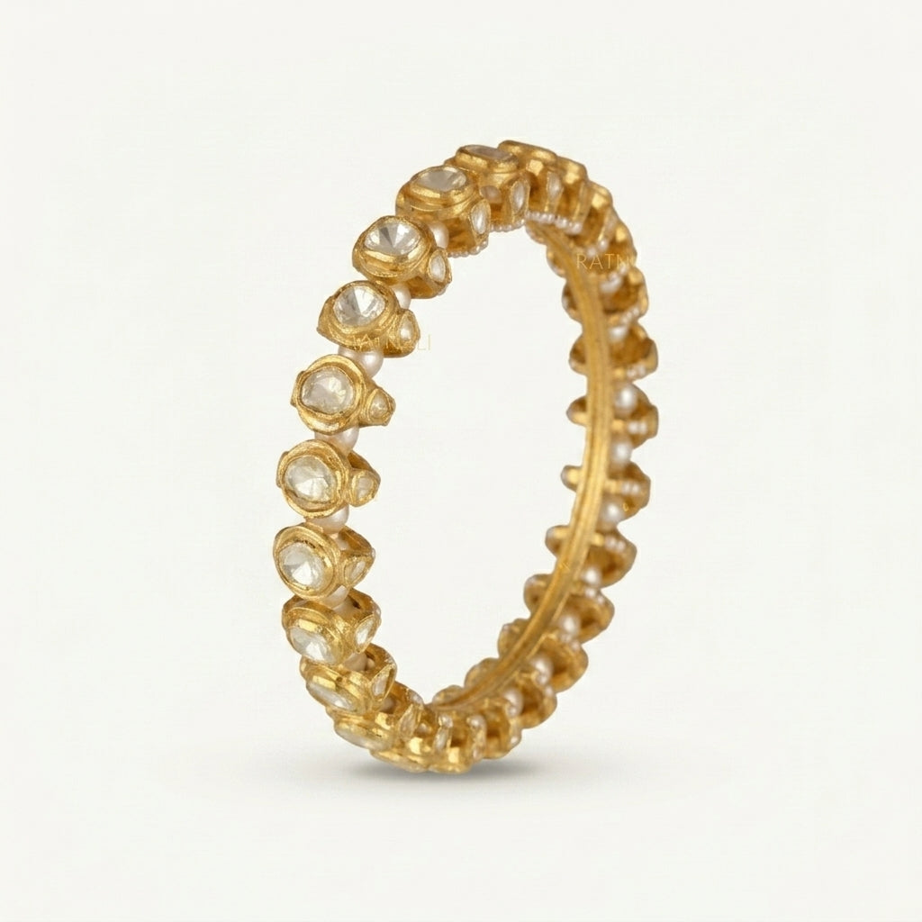 Moissanite Polki & Pearl Jadau Bangles - ratnalijewels