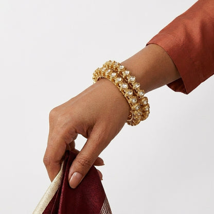 Moissanite Polki & Pearl Jadau Bangles - ratnalijewels