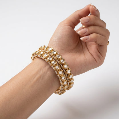 Moissanite Polki & Pearl Jadau Bangles - ratnalijewels