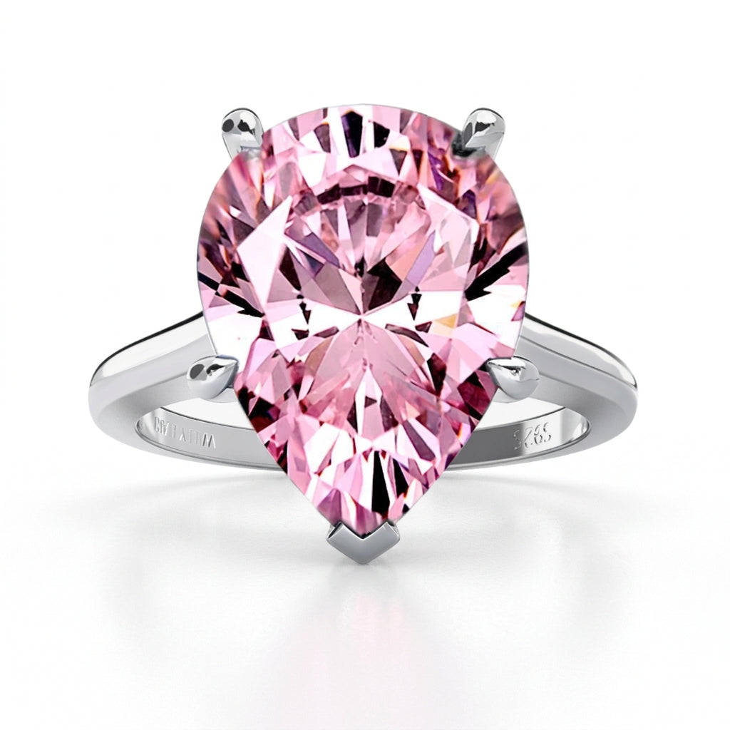 Pink teardrop solitaire silver ring - Ratnali Jewels