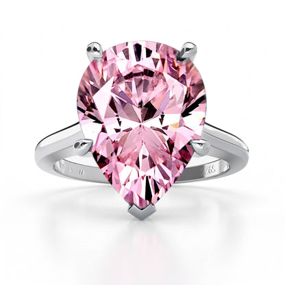 Pink teardrop solitaire silver ring - Ratnali Jewels