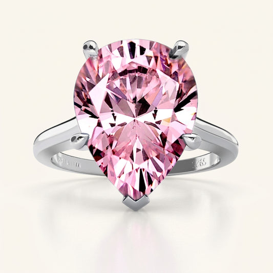 Pink teardrop solitaire silver ring - Ratnali Jewels