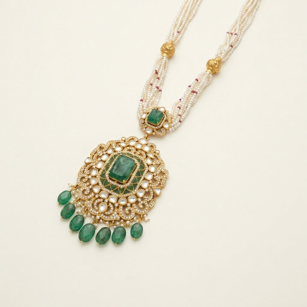 Emerald Polki Pendant Pearl Haar