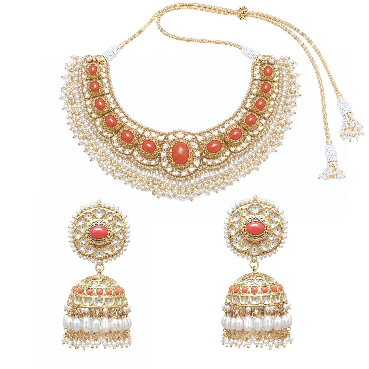 polki coral gold set
