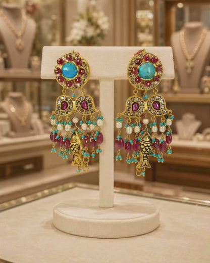 Polki Jadau Statement Gold Earrings