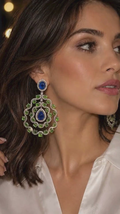Olive Green and Blue Saphire Chandelier Earrings