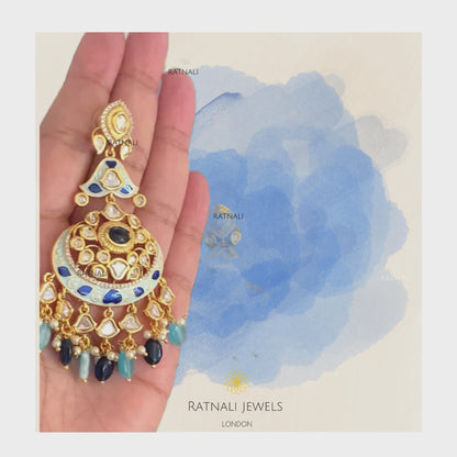 Blue Enamel Polki Drop Earrings