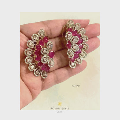 Ruby Diamond Crescent Statement Earrings