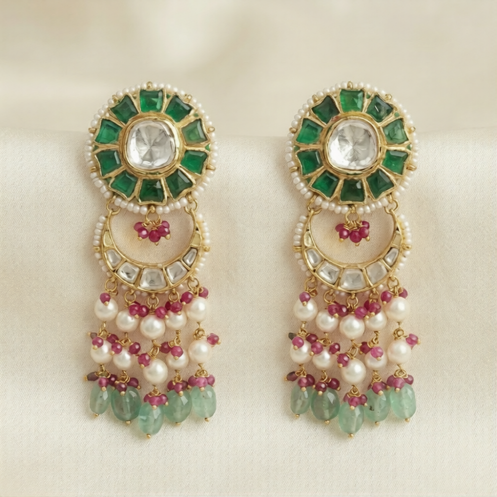 Moissanite Polki Jadau Necklace with Semi Precious Beads & Pearls - ratnalijewels