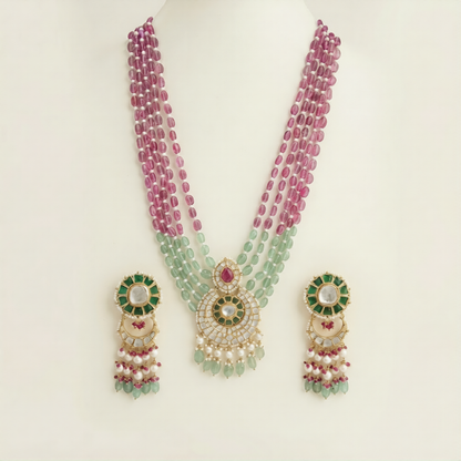 Moissanite Polki Jadau Necklace with Semi Precious Beads & Pearls - ratnalijewels