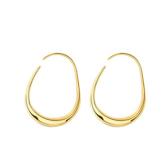 Open Teardrop Hoop Earrings in 925 sterling silver. Elongated open teardrops create a fluid outline at the ear.