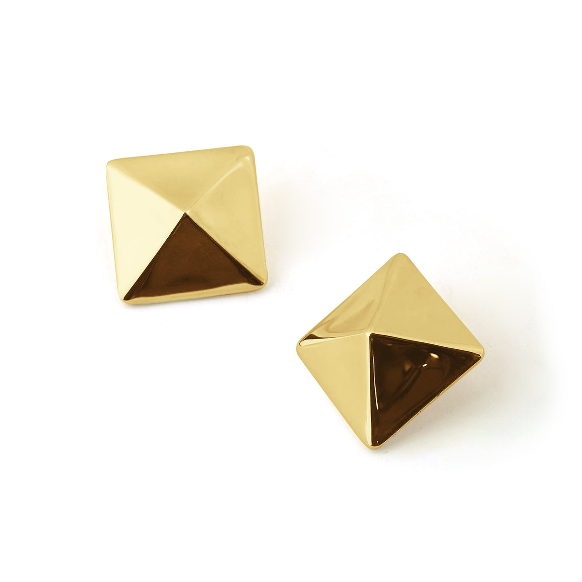 Origami Pyramid Stud Earrings in 999 fine silver. Folded planes create a geometric pyramid with crisp reflections.