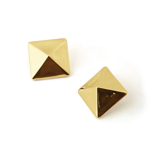 Origami Pyramid Stud Earrings in 999 fine silver. Folded planes create a geometric pyramid with crisp reflections.