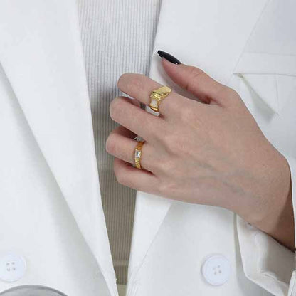 Rectangle Accent Open Ring in 925 sterling silver. A rectangular cubic zirconia accents a textured adjustable band.