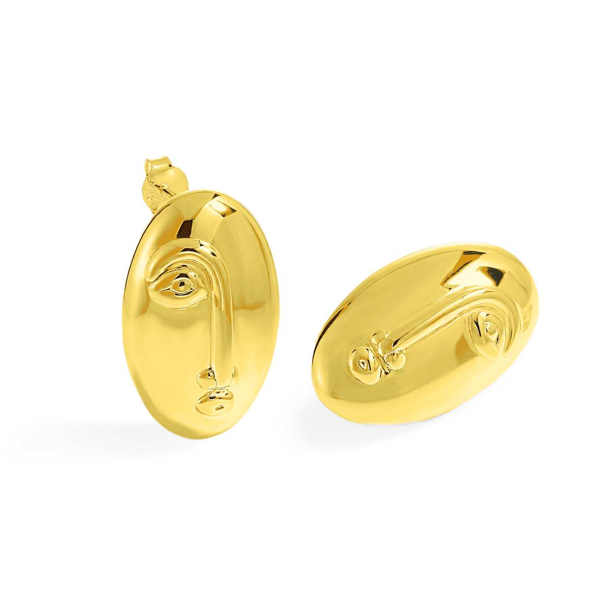 Sculpted Oval Stud Earrings in 999 fine silver. Elongated organic ovals with a reflective sculpted surface.