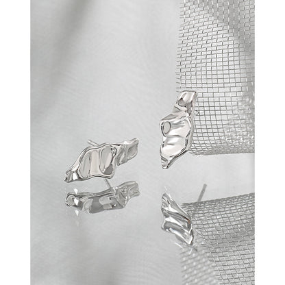 Sculpted Pod Stud Earrings in 925 sterling silver. Polished pod shapes with gently uneven, organic contours.