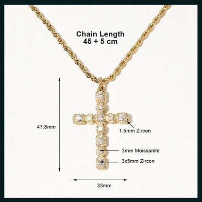 Rope Chain Moissanite Cross Necklace in 14K Gold Filled, Ratnali Jewels