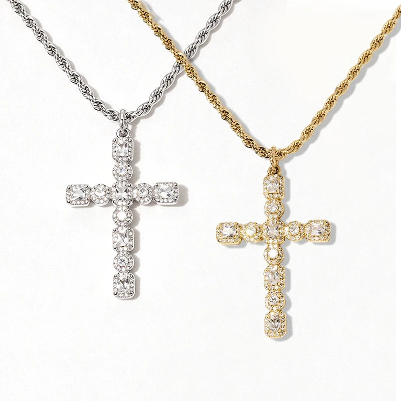Rope Chain Moissanite Cross Necklace in 14K Gold Filled, view 5, Ratnali Jewels