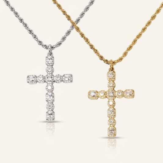 Moissanite Rope Chain Cross Necklace, view 5, Ratnali Jewels
