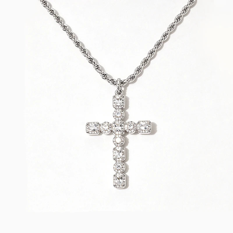Rope Chain Moissanite Cross Necklace in 14K Gold Filled, view 6, Ratnali Jewels