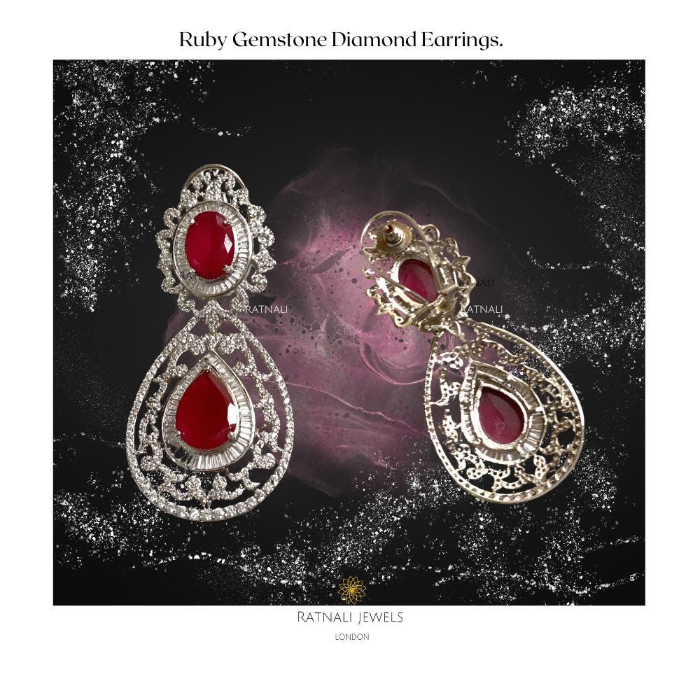 Ruby & Diamond Statement Chandelier Earrings, Statement diamond earrings - ratnalijewels