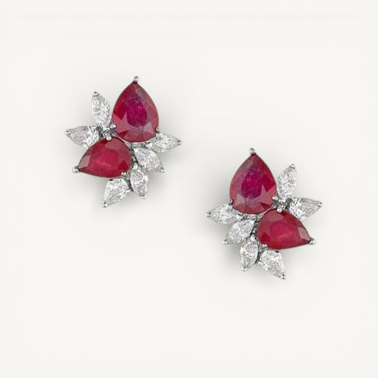 Pear Ruby Spray Cluster Stud Earrings - ratnalijewels