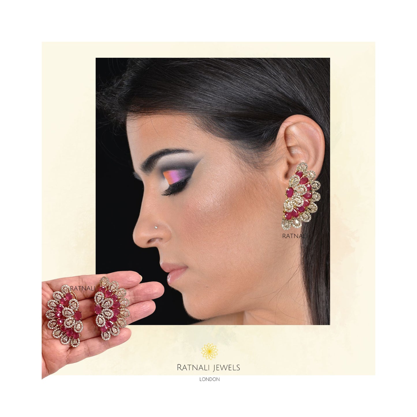 Ruby Diamond Crescent Statement Earrings - ratnalijewels