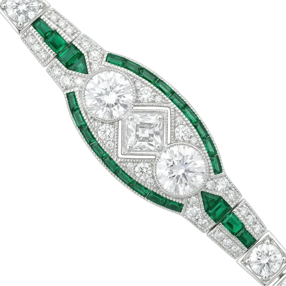 Silver emerald classic link bracelet with lab created emeralds and 5A CZ in rhodium plated 925 sterling silver