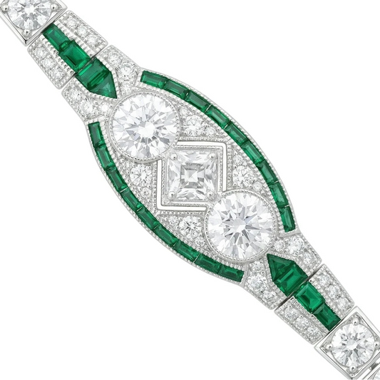 Silver emerald classic link bracelet with lab created emeralds and 5A CZ in rhodium plated 925 sterling silver