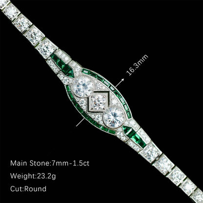 Close up of lab created emeralds and 5A CZ on the classic bracelet