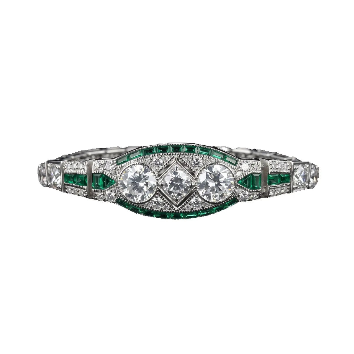 Silver emerald classic link bracelet, alternative view