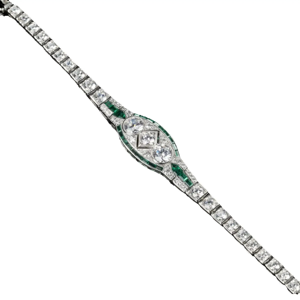 Green emerald and silver classic bracelet