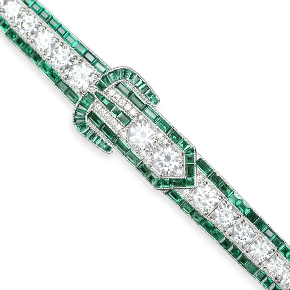 Silver emerald sparkle link bracelet with lab created emeralds and 5A CZ in rhodium plated 925 sterling silver