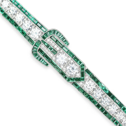 Silver emerald sparkle link bracelet with lab created emeralds and 5A CZ in rhodium plated 925 sterling silver